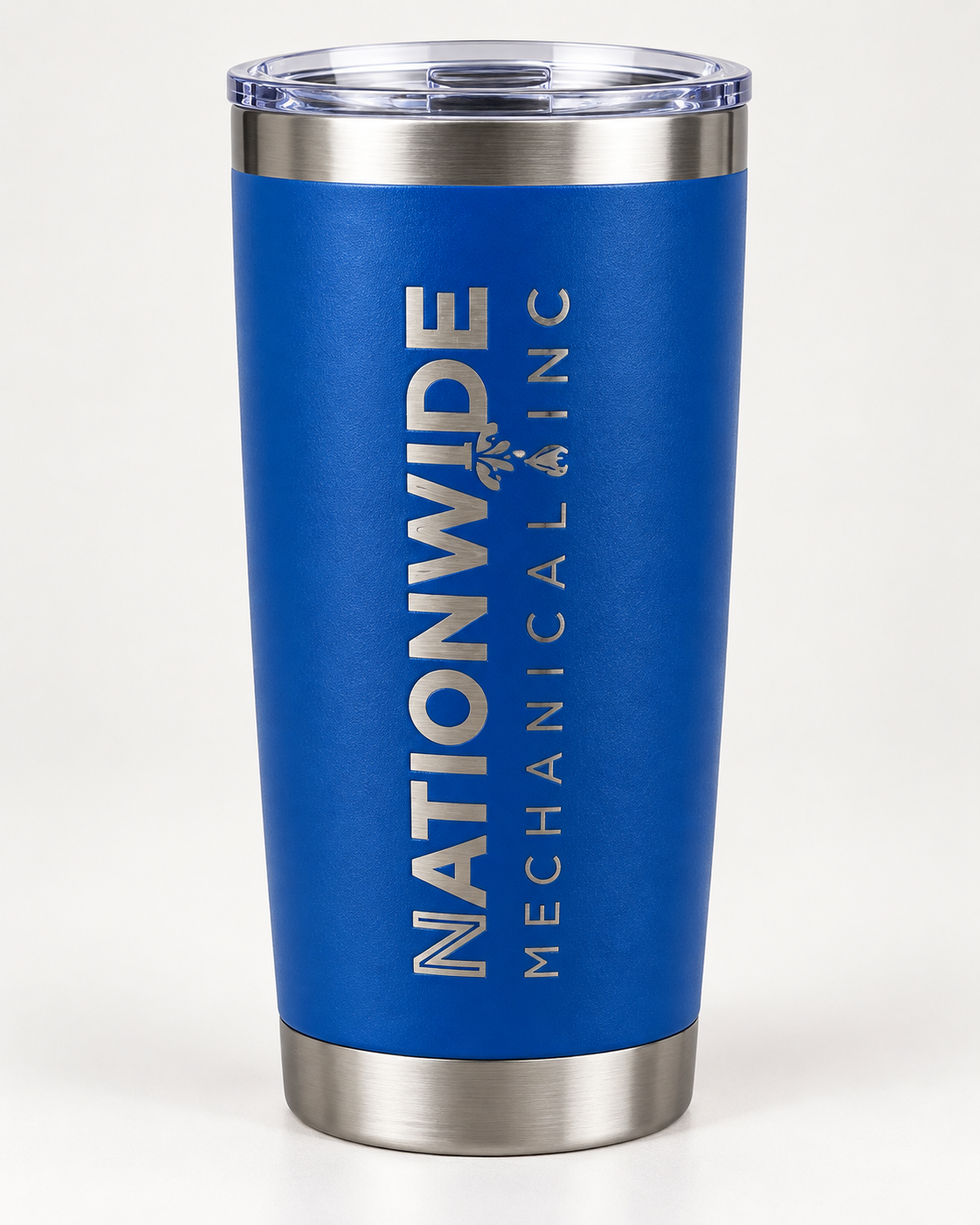 Royal blue 20 oz tumbler with custom laser engraving